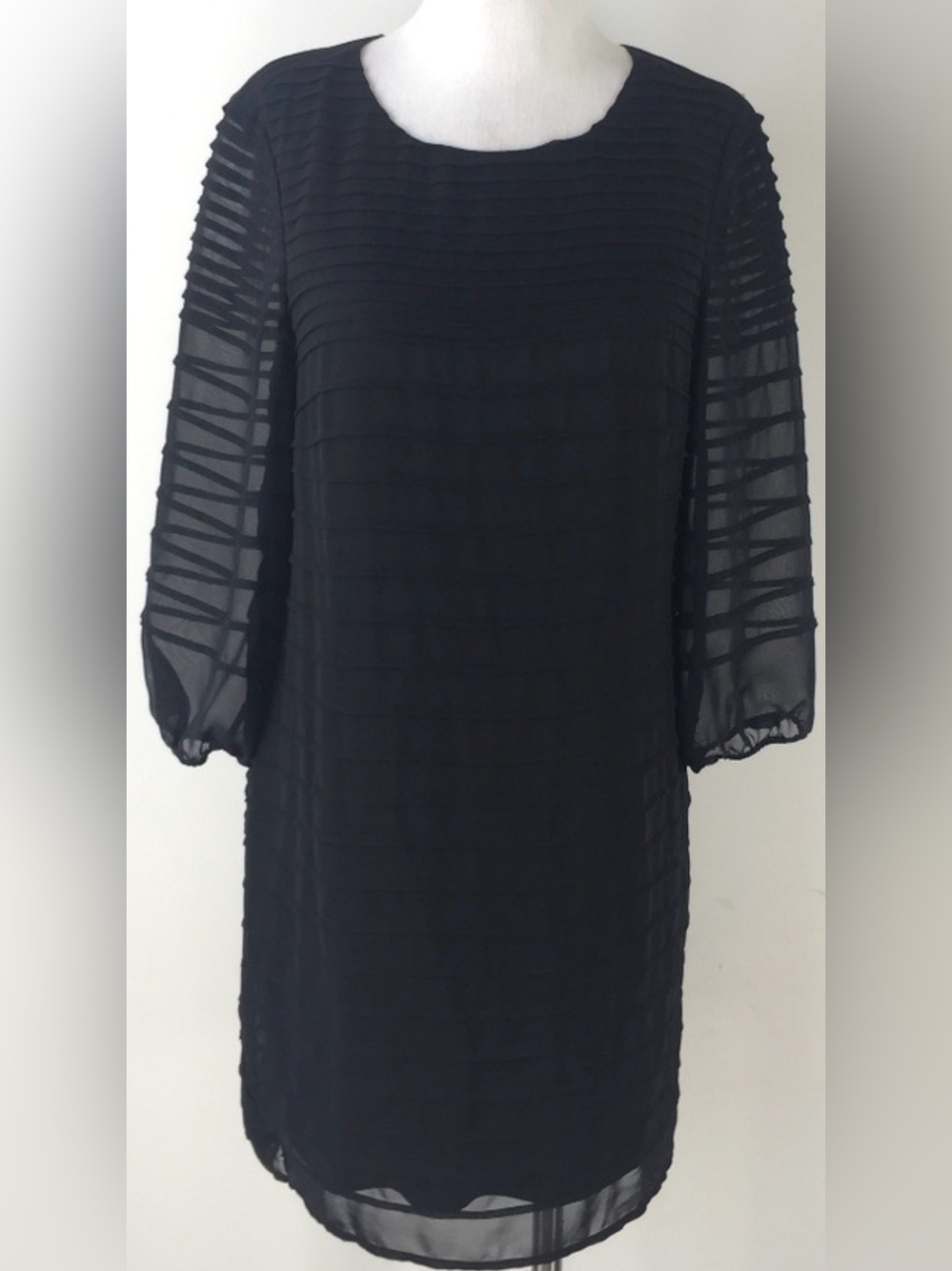 Calvin Klein Black Tiered Layered Sheer Shift Dress Size 14